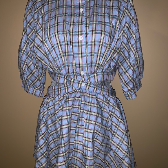 Blue Plaid Cross Wrap Top - Picture 1 of 4